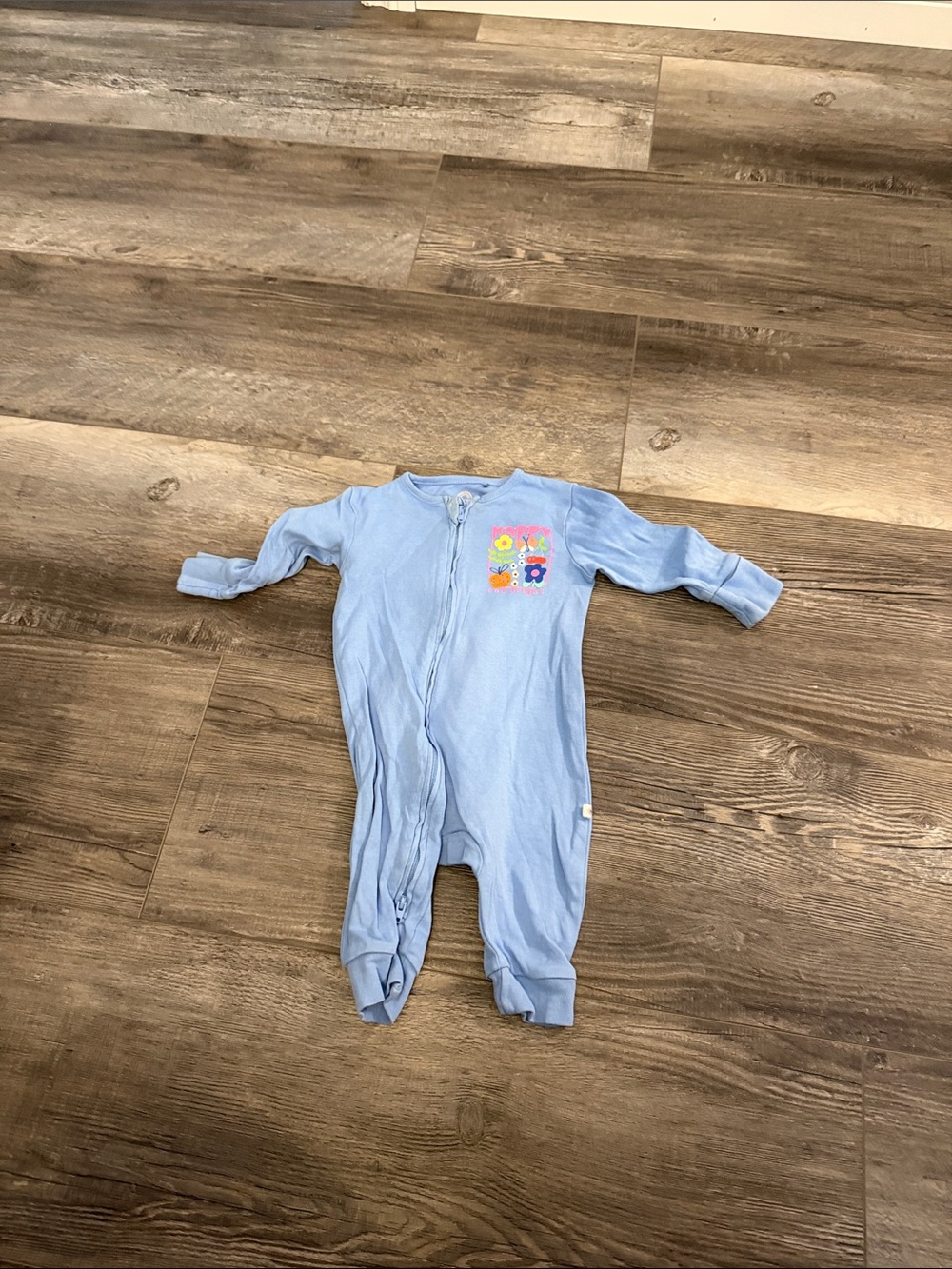 next Light Blue Footed One-Piece with Colorful Chest Patch